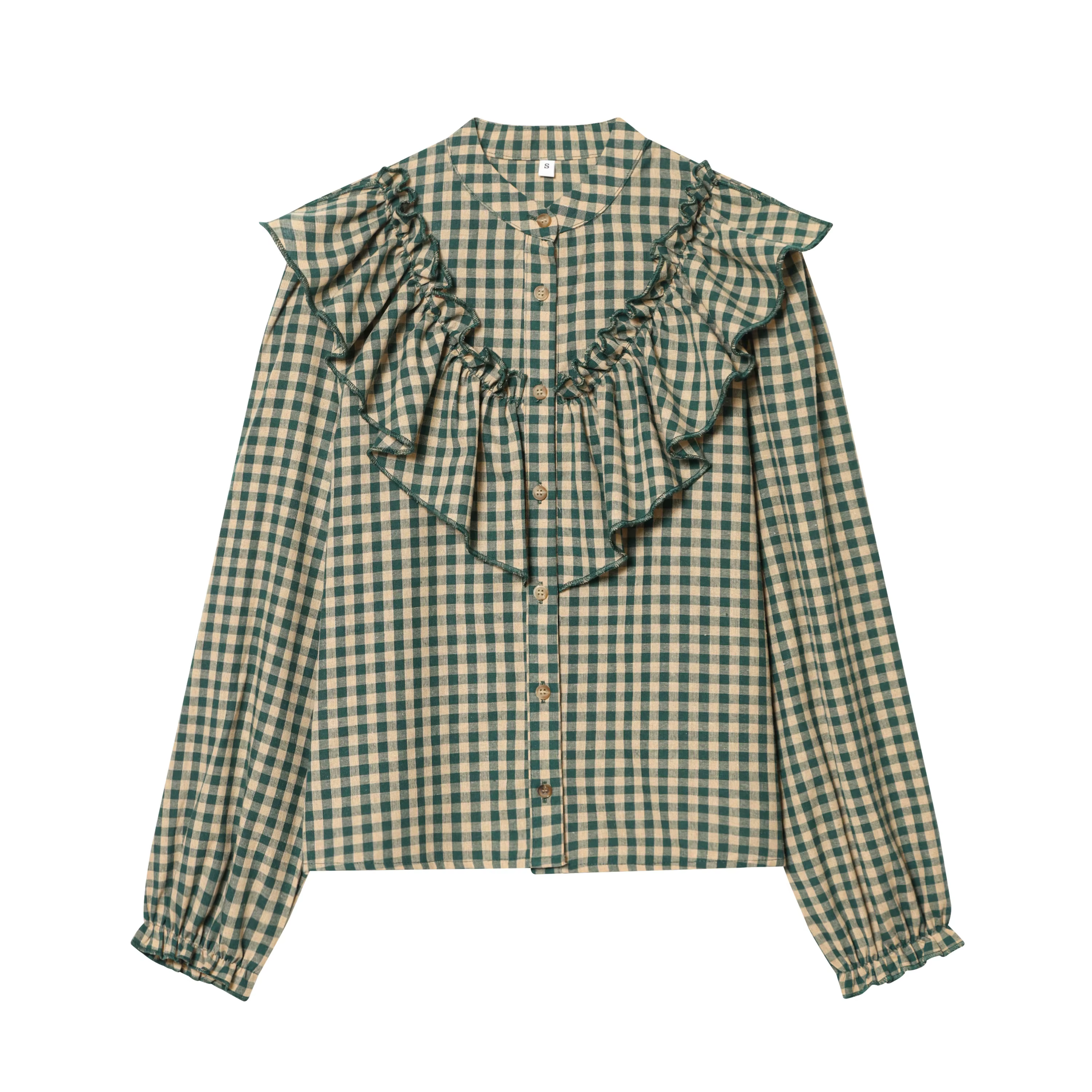 Chemises à carreaux pour femmes, nouvelle collection printemps-automne, chemisier à volants décorati