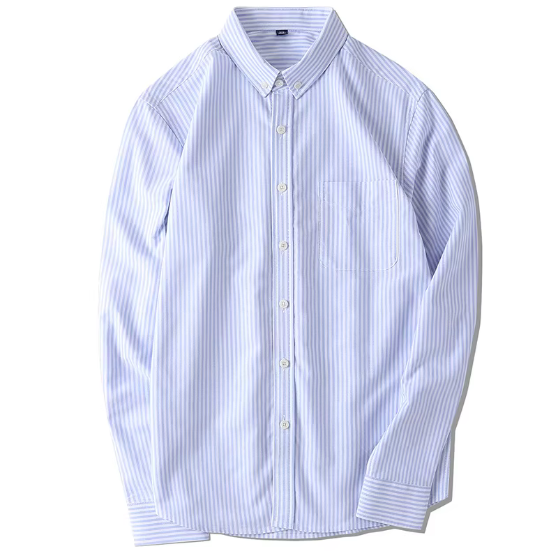 Chemise en coton Oxford pour hommes, chemise boutonnée à manches longues, chemise à rayures à col si