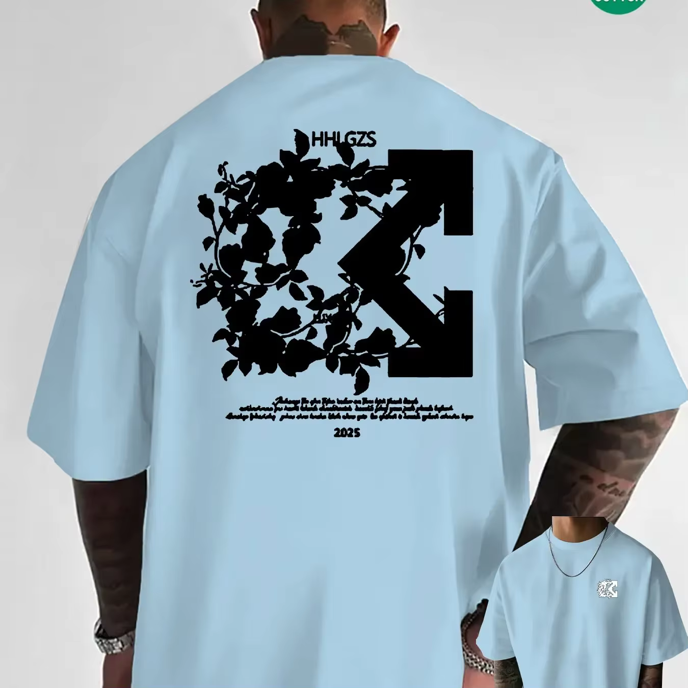T-shirt Homme Imprimé Floral Flèche 100% Coton Grande Taille Respirant Décontracté Streetwear – Nouv