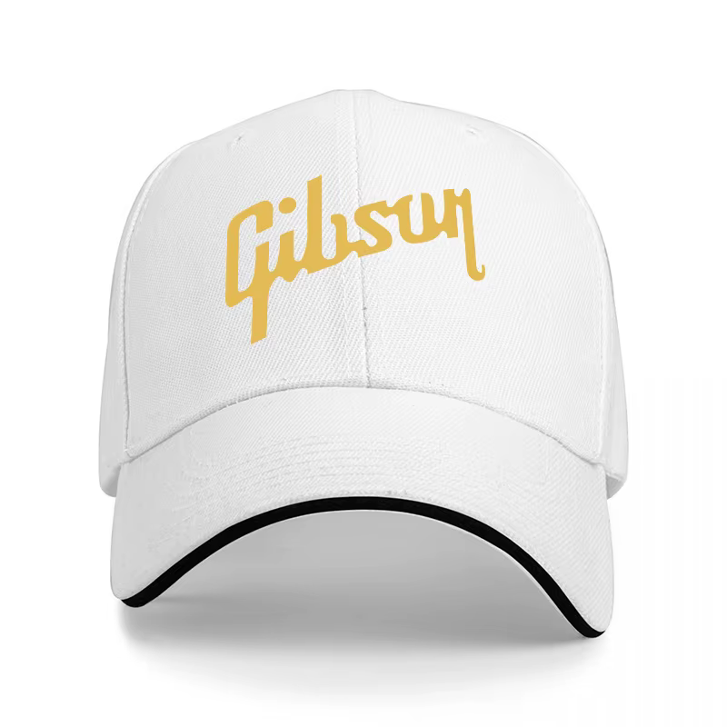 Casquette de baseball noire avec logo Gibson et broderie dorée, design classique de la marque Music,