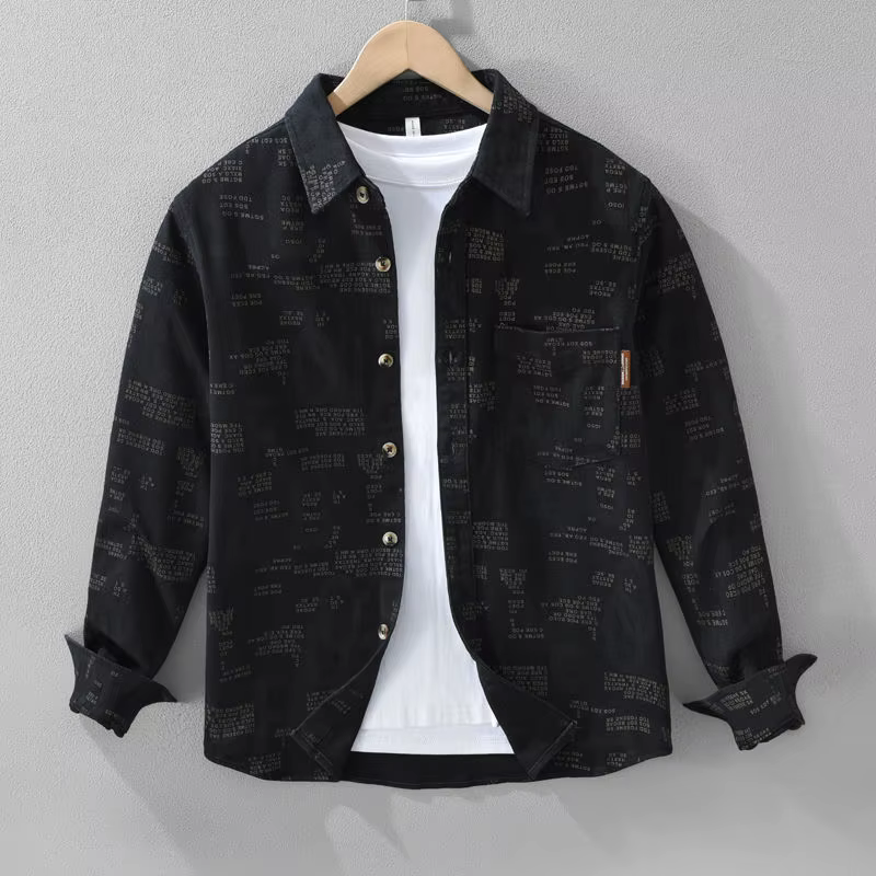 Chemise à manches longues pour hommes, petite lettre imprimée personnalisée, haut d'art, tendance, d