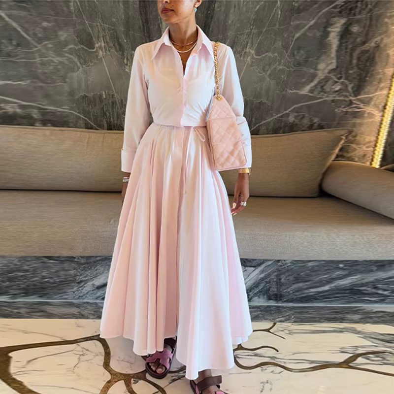 Ensemble deux pièces jupe élégante pour femmes, costume à revers, chemise à manches longues, jupe lo