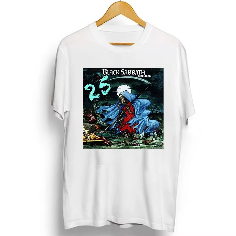 T-shirt unisexe ample à manches courtes avec motif graphique de groupe de rock métal noir, style déc