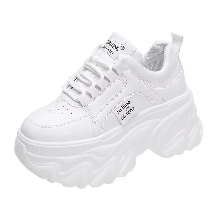Baskets à plateforme en cuir PU pour femmes, chaussures tendance, blanc, noir, grosses, optique astr