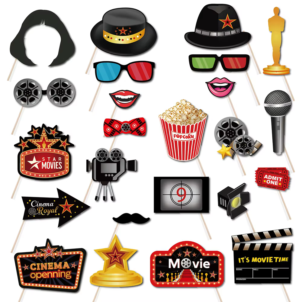 1 ensemble d'accessoires photo portables en papier, thème cinéma Hollywoodien, pour photomaton et dé