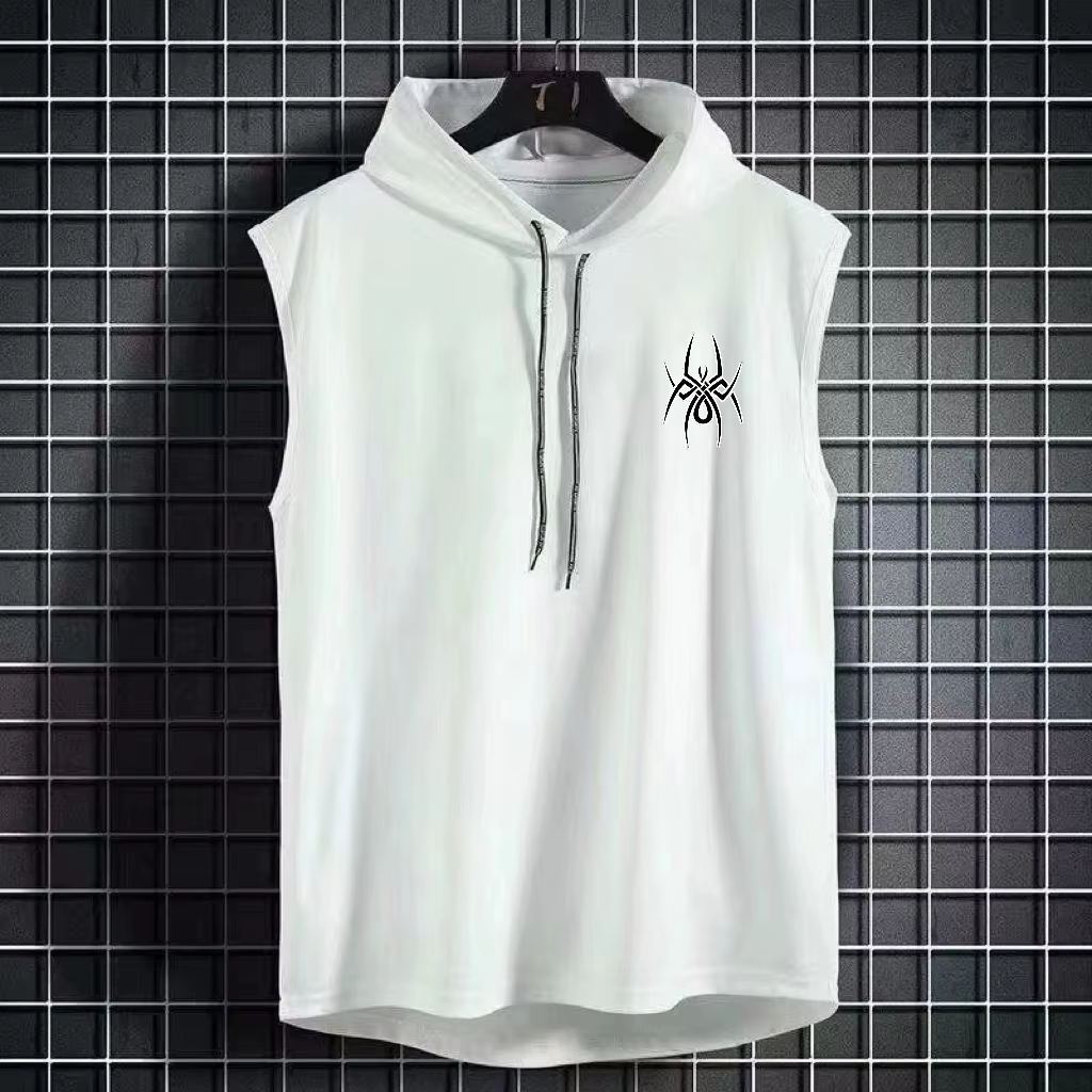 Nouveau T-shirt sans manches à capuche pour homme, couleur unie, léger, respirant, idéal pour le fit