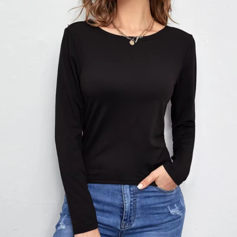 Sexy dos ouvert dos nu à lacets t-shirt femmes manches longues chemise de fond dames t-shirt hauts C