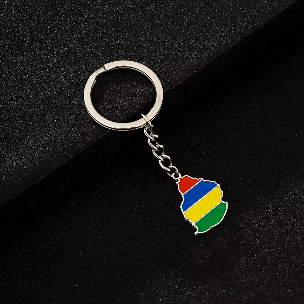 Porte-clés en acier inoxydable, 1 pièce, pendentif drapeau de carte mauricaise, accessoire de mode m