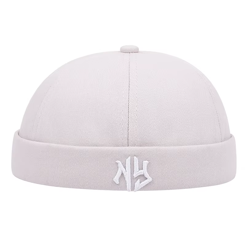 NY-Chapeau court brodé pour femmes et hommes, tendance rétro, sans bord, chapeau polyvalent en peau 