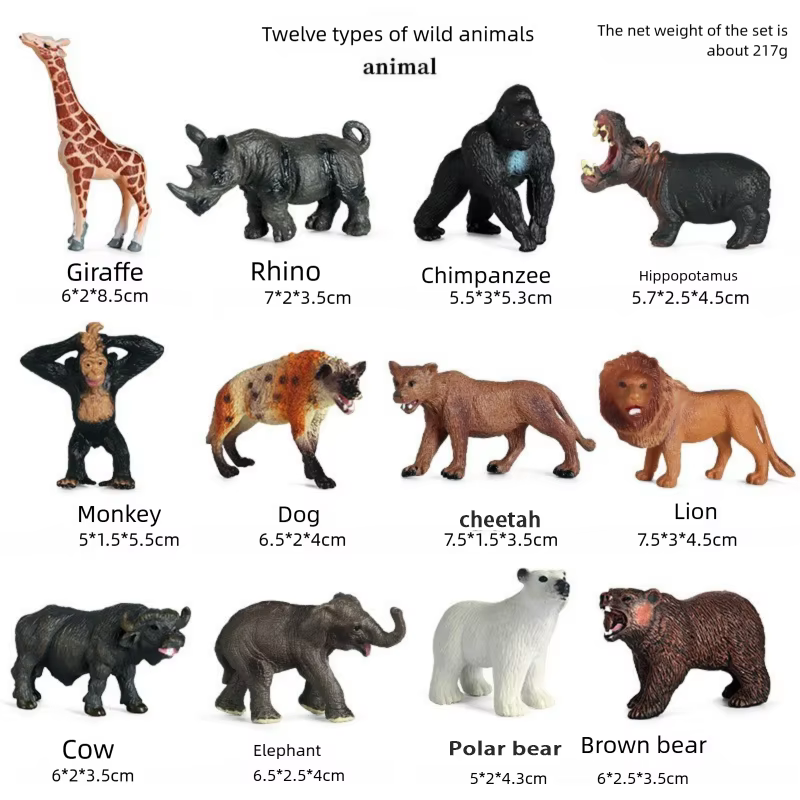 Jouets modèles animaux simulés Oenux: éléphant, Lion, tigre, vache, cheval, poulet, volaille de ferm