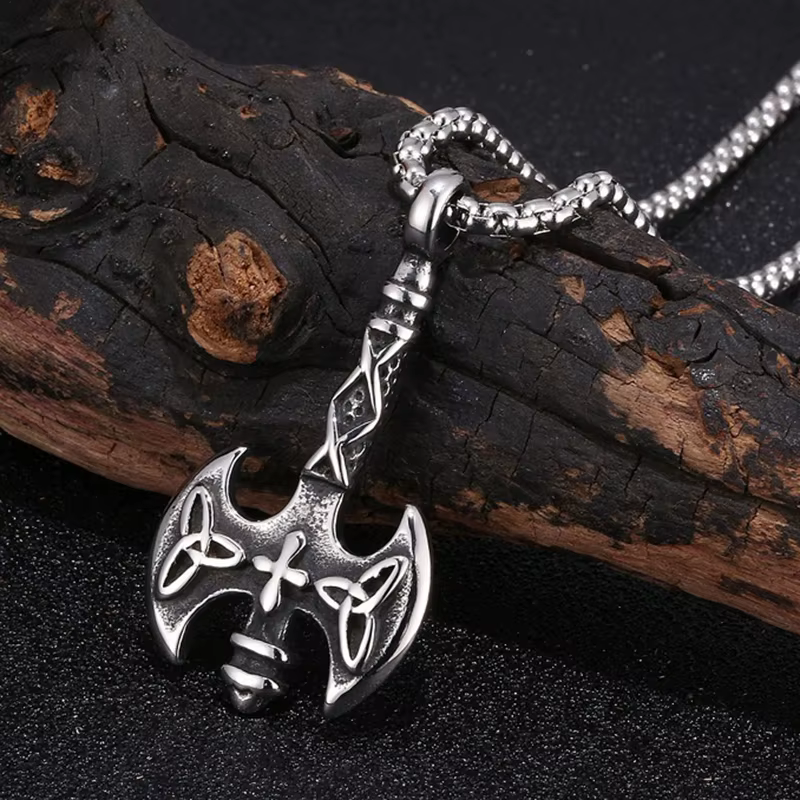 Collier pendentif hache Viking pour femmes et hommes, Style Hip-hop Punk, couleur argent, boîte en a