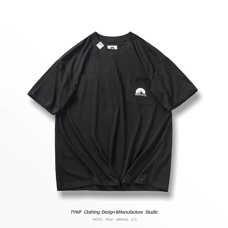 T-shirt à Manches Courtes en Coton pour Homme, Vêtement d'Été, Demi-Manche Délavé, Poche Ample
