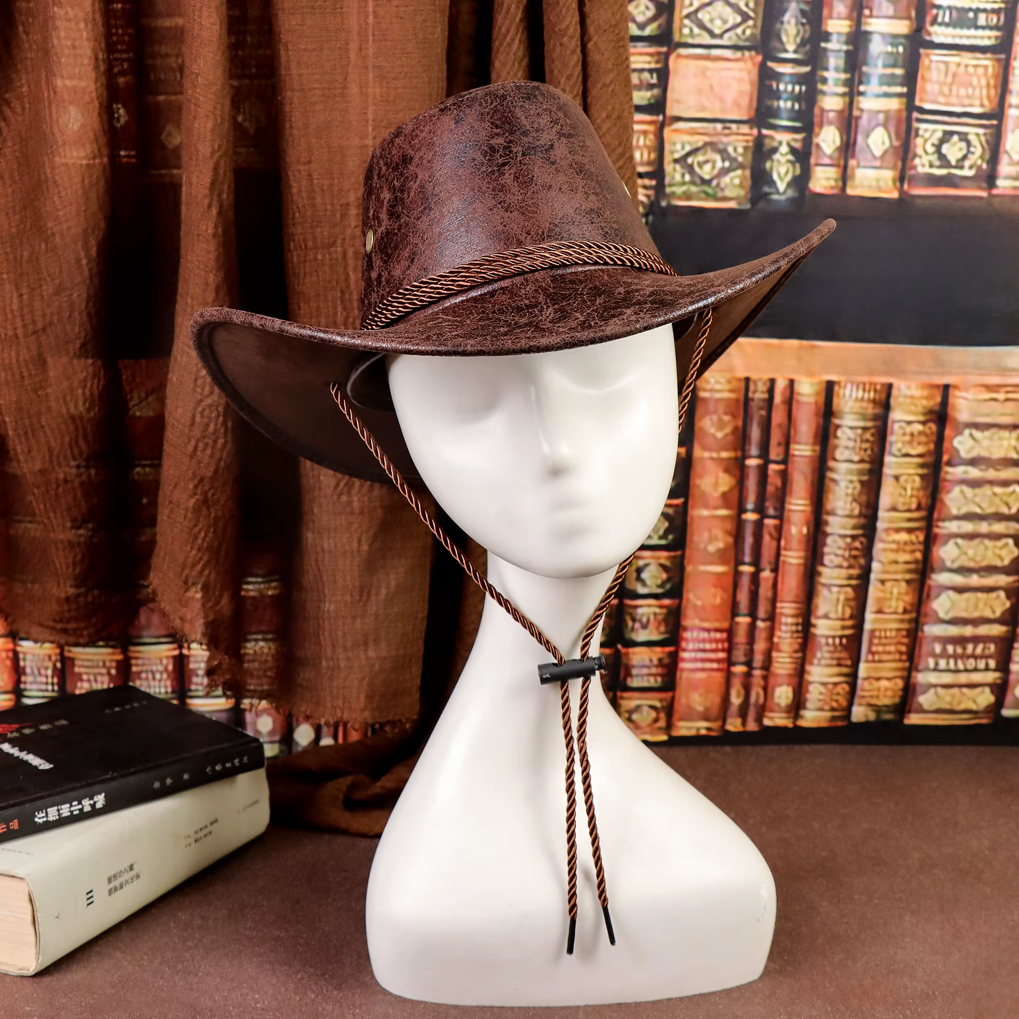 Chapeau de cowboy rustique pour hommes et femmes - Chapeau en cuir PU de style western rétro, léger 