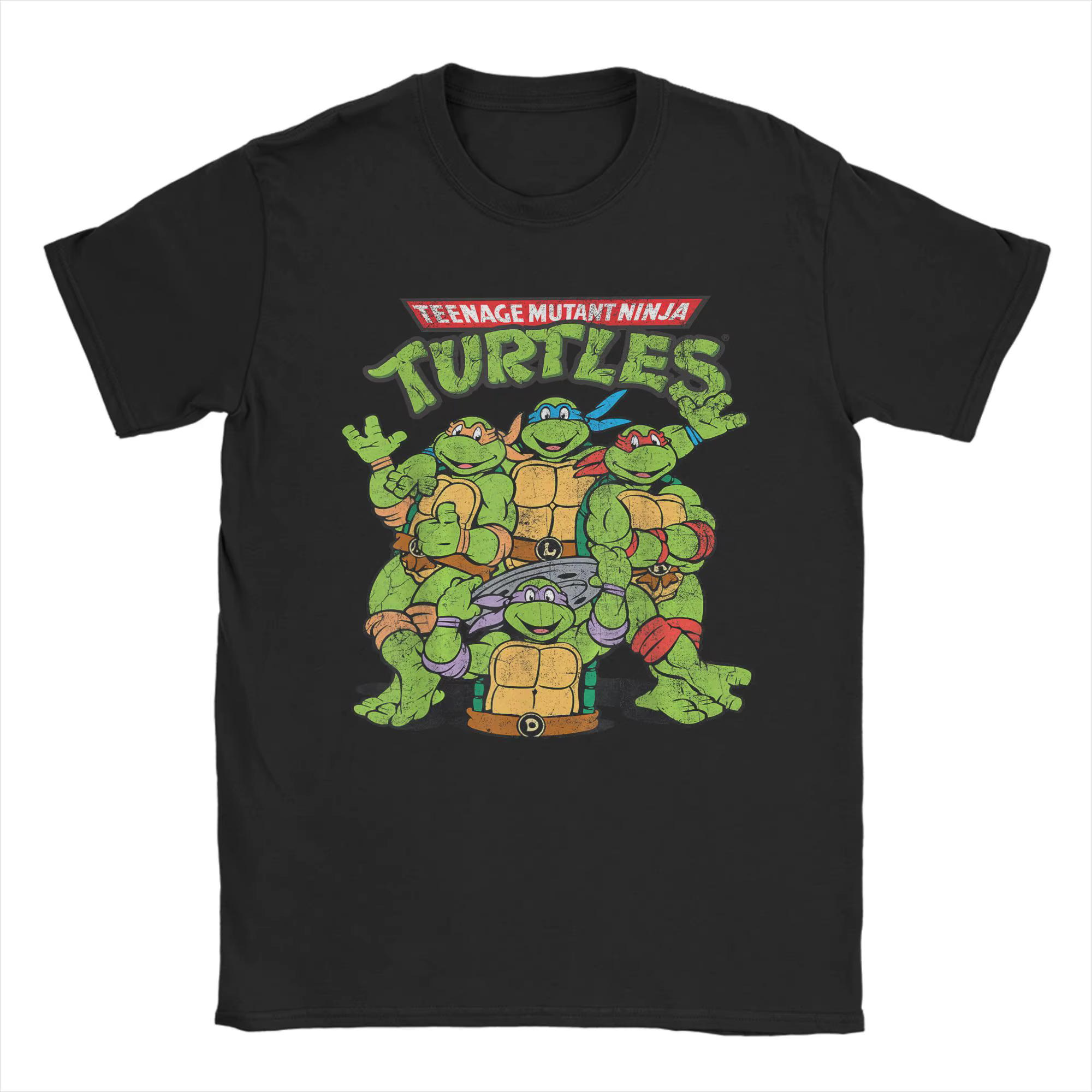 T-shirts classiques à logo rétro des tortues ninja pour hommes, col rond, 100% coton, manches courte