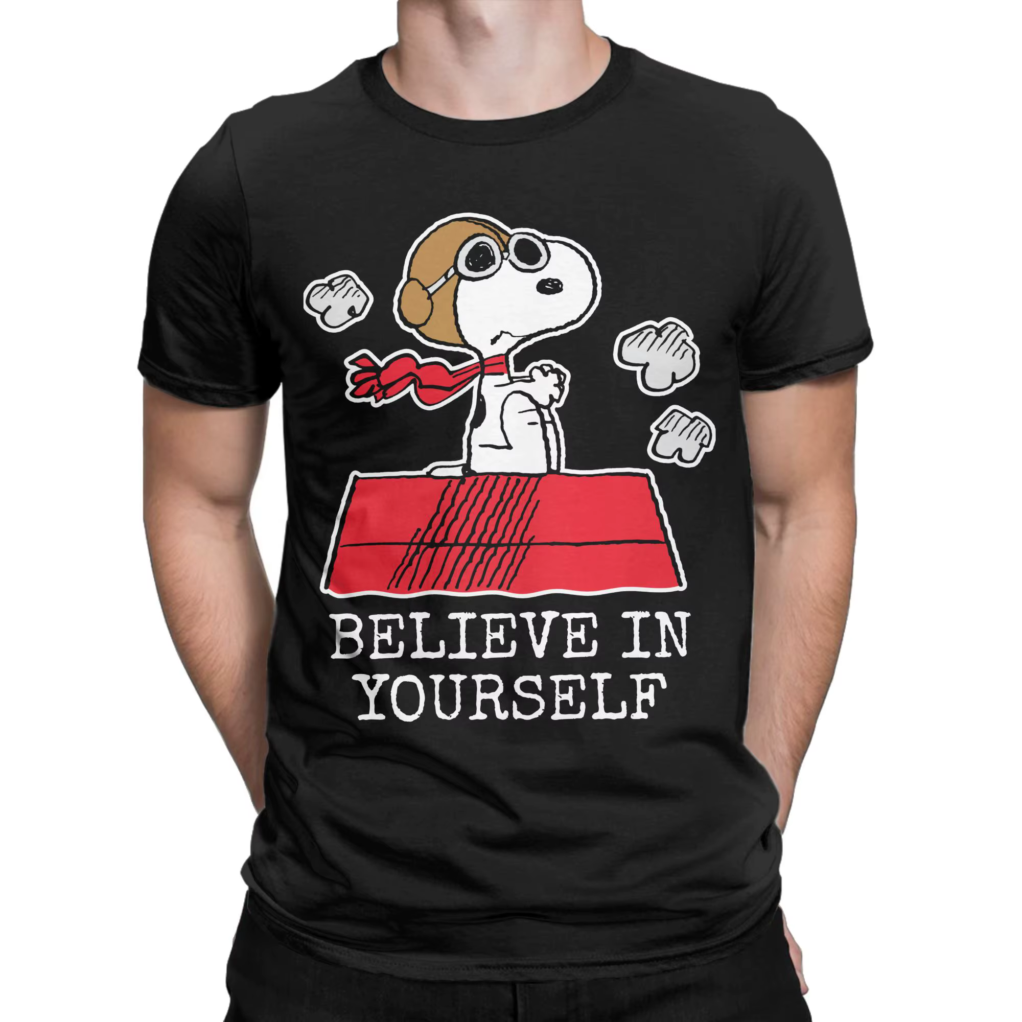 T-shirts Peanuts Snoopy Flying Ace pour hommes et femmes, t-shirt drôle 100% coton, col rond, manche
