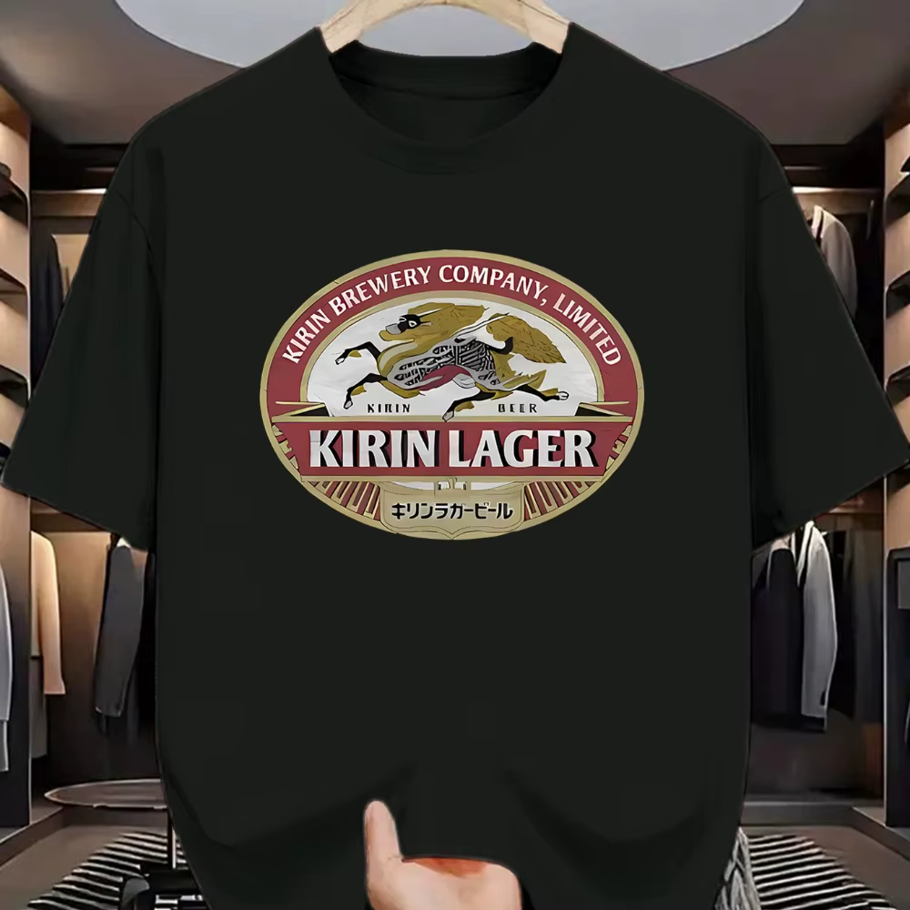 T-shirt décontracté à col rond pour hommes avec imprimé Kirin Beer Company Limited KIRIN LAGER blanc