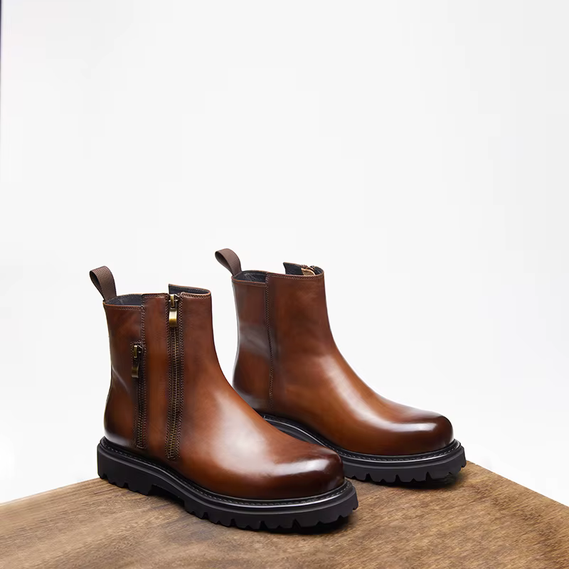 Bottes de chevalier, homme en cuir, double fermeture éclair, fabrication en cuir, style, haut de gam