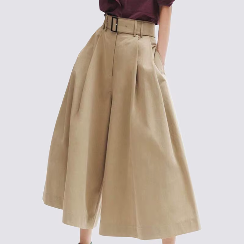 Pantacourt à jambes larges pour femmes, mode coréenne, ceinture élégante, design Y2K, vintage, taill