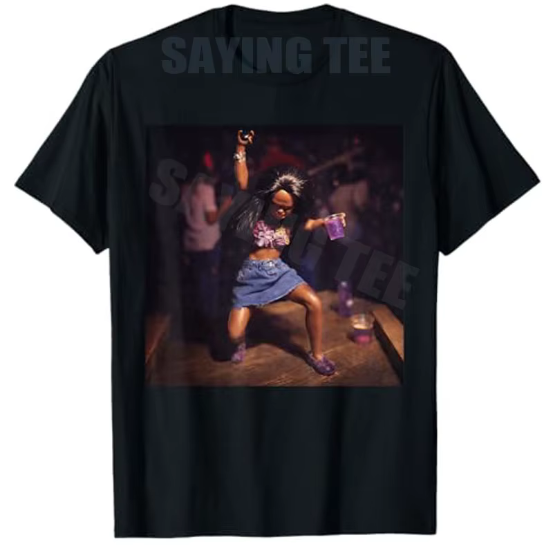 T-shirt graphique Y2K humoristique avec visage de poupée dégoûtant, boisson et danse, pour femme, mo