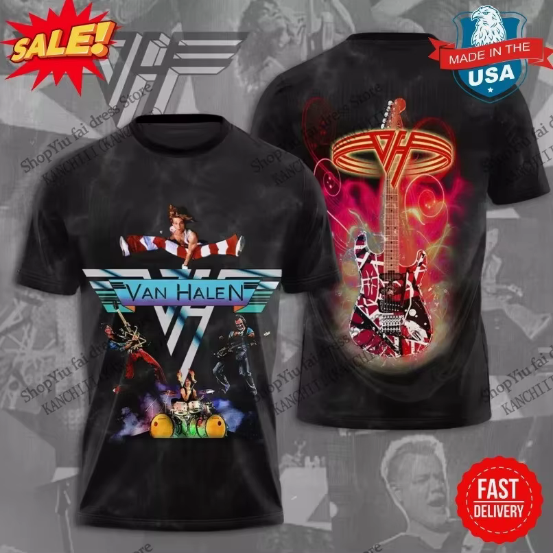 T-shirt imprimé 3D vintage du groupe de rock Van Halen, mode décontractée pour hommes et femmes, t-s