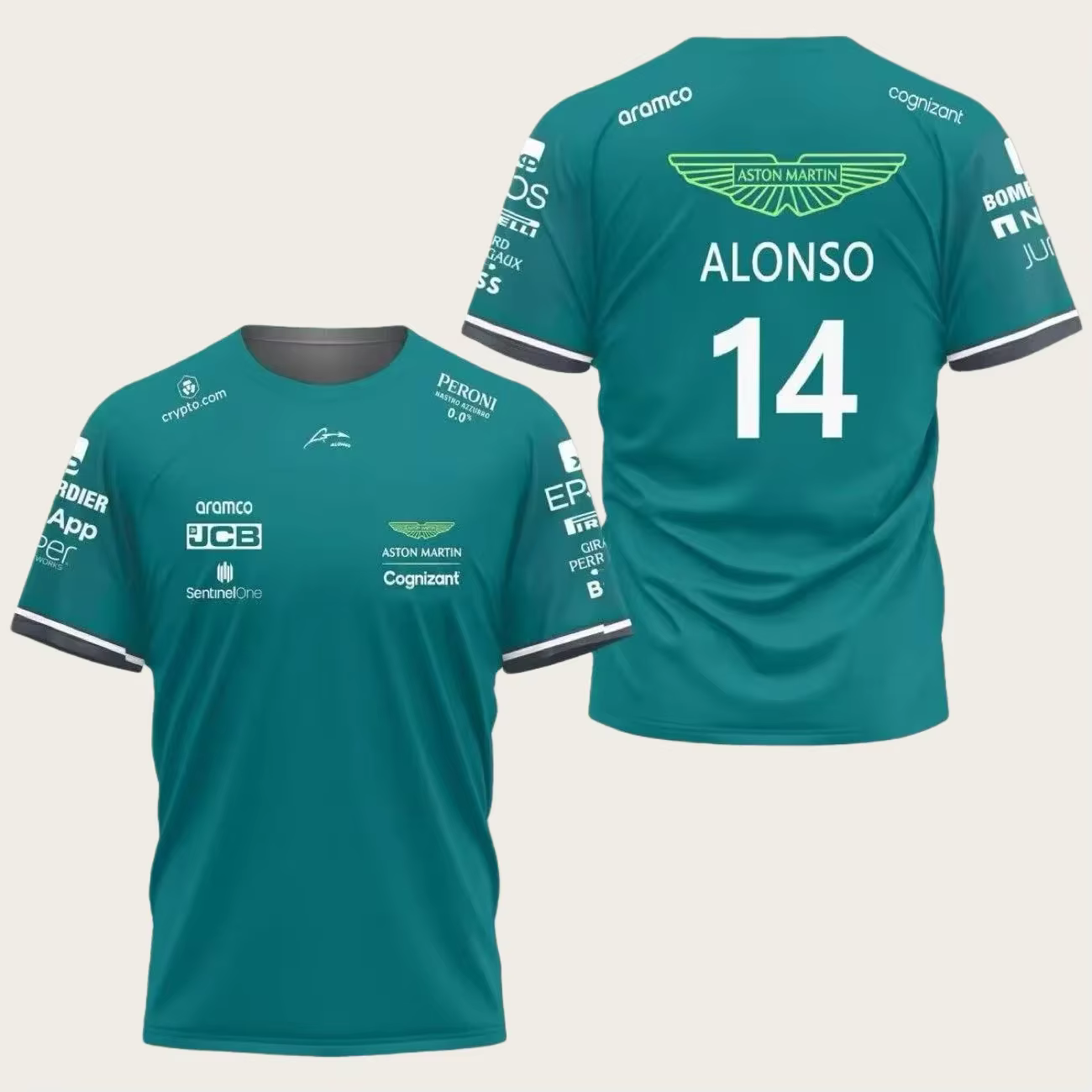 Aston Martin Alonso n° 14 Camiseta de Carreras, Corta De secado Rápido, Respirant, No. 14