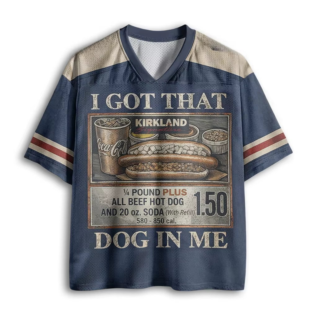 T-shirt ample en maille à col en V, motif slogan amusant style rétro hot-dog, color block bleu marin
