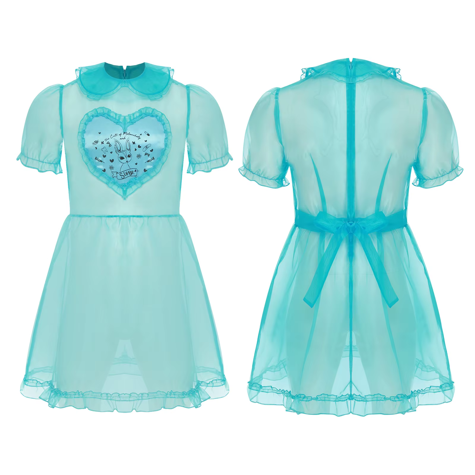 Costume de Cosplay de demoiselle d'honneur pour hommes, robe transparente, col mignon, manches bouff