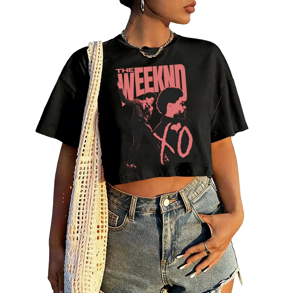 The-Weeknd Tour 2026 Chemise pour femme à col rond et manches courtes, haut court, t-shirt