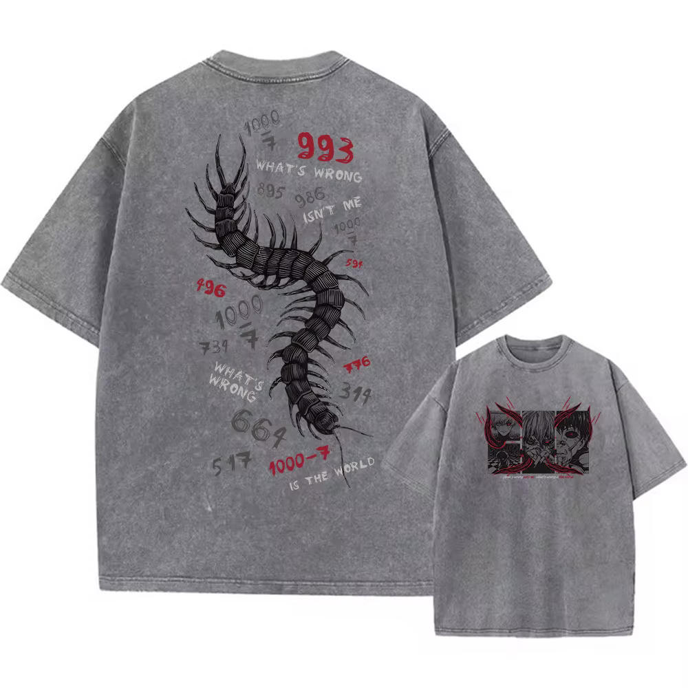 Tokyo Ghoul Ken Kaneki Manga T-shirt graphique lavé surdimensionné coton Streetwear pour hommes femm