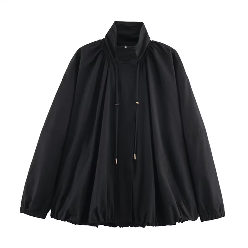 Vestes à cordon de serrage réglable pour femmes, col montant, surdimensionnées, manches longues, man