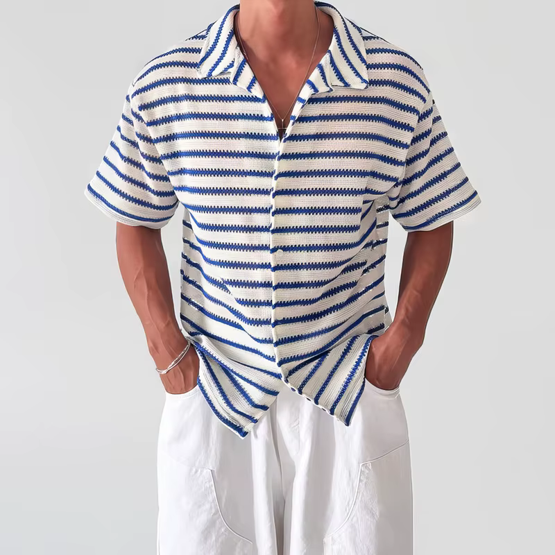Chemise à manches courtes rayée, chemise décontractée polyvalente, haut personnalisé pour hommes, pr