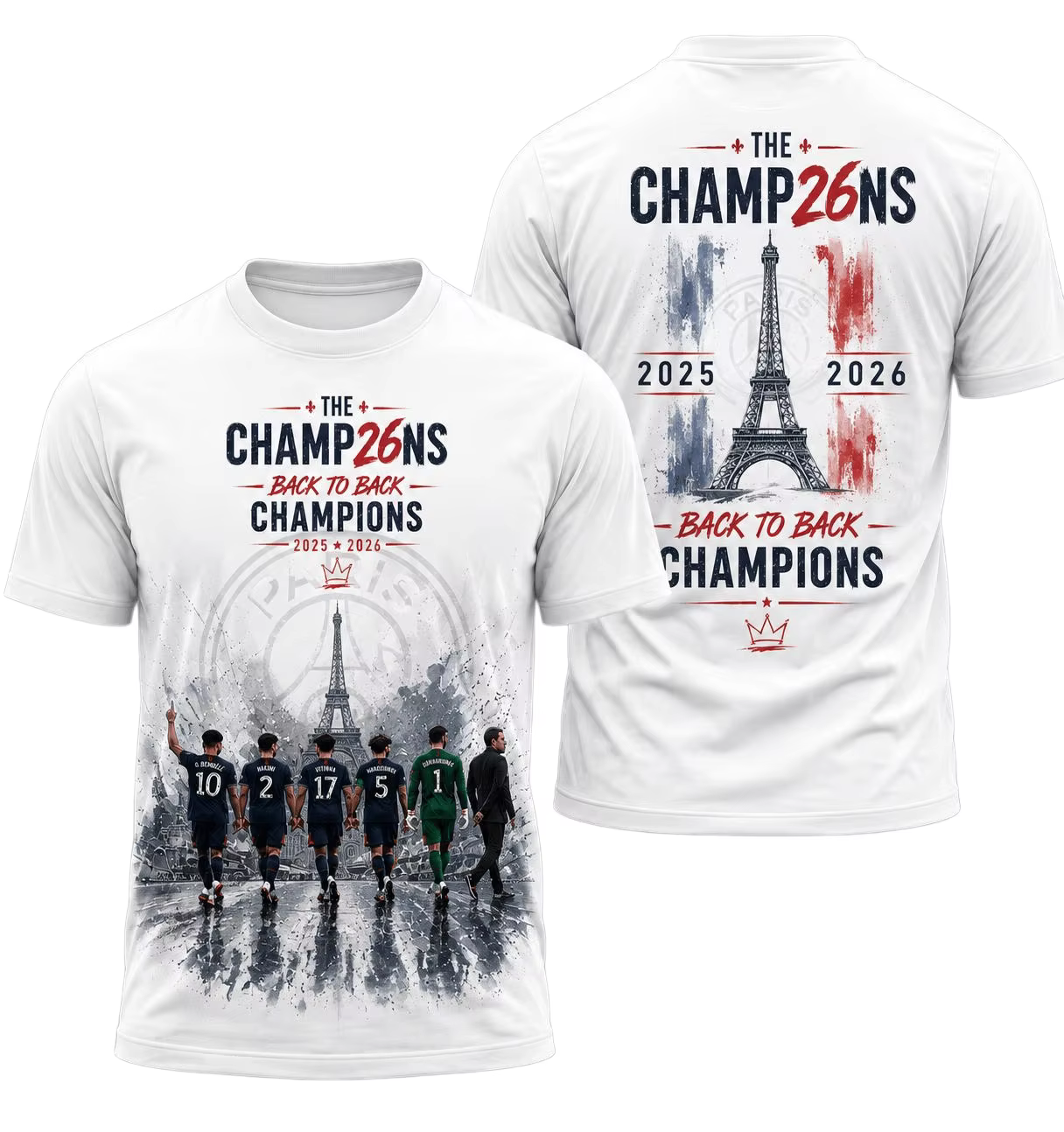 T-shirt de football Paris Saint-Germain PSG Double Champion 2025-2026 – T-shirt d'été tendance Y2K e