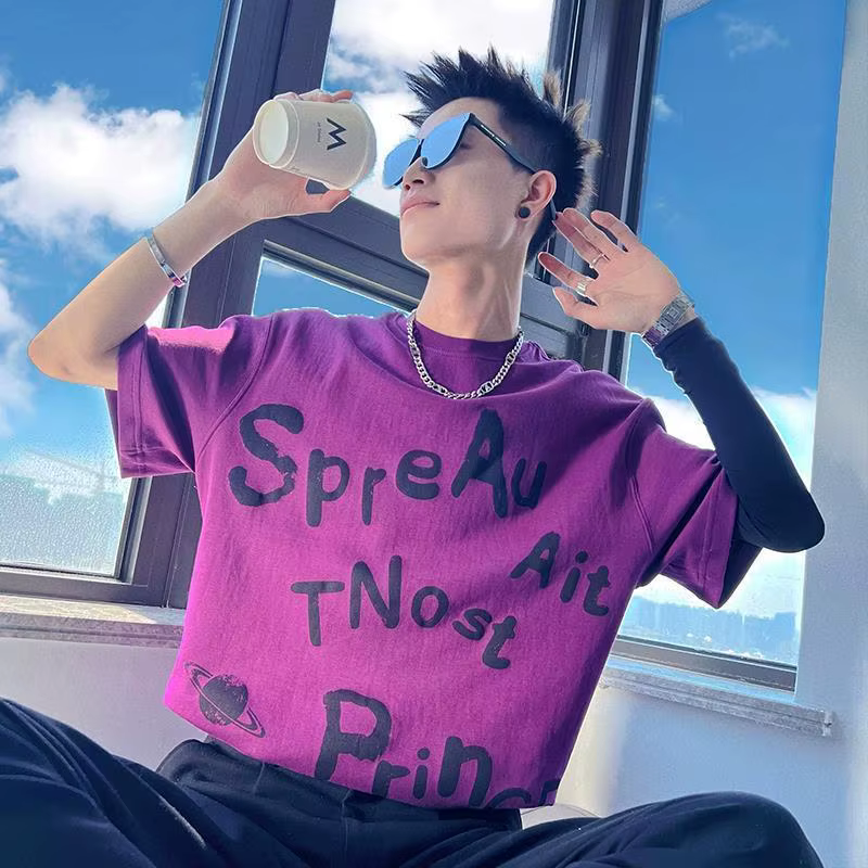 2025 nouveau T-shirt rouge Rose hommes marque de mode d'été imprimé haut à manches courtes à la mode