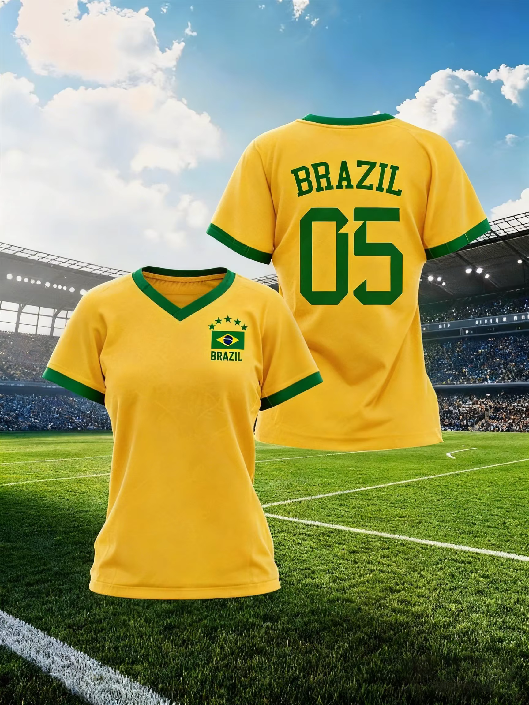 T-shirt esthétique de l'équipe nationale du Brésil pour femmes, imprimé graphique sportif