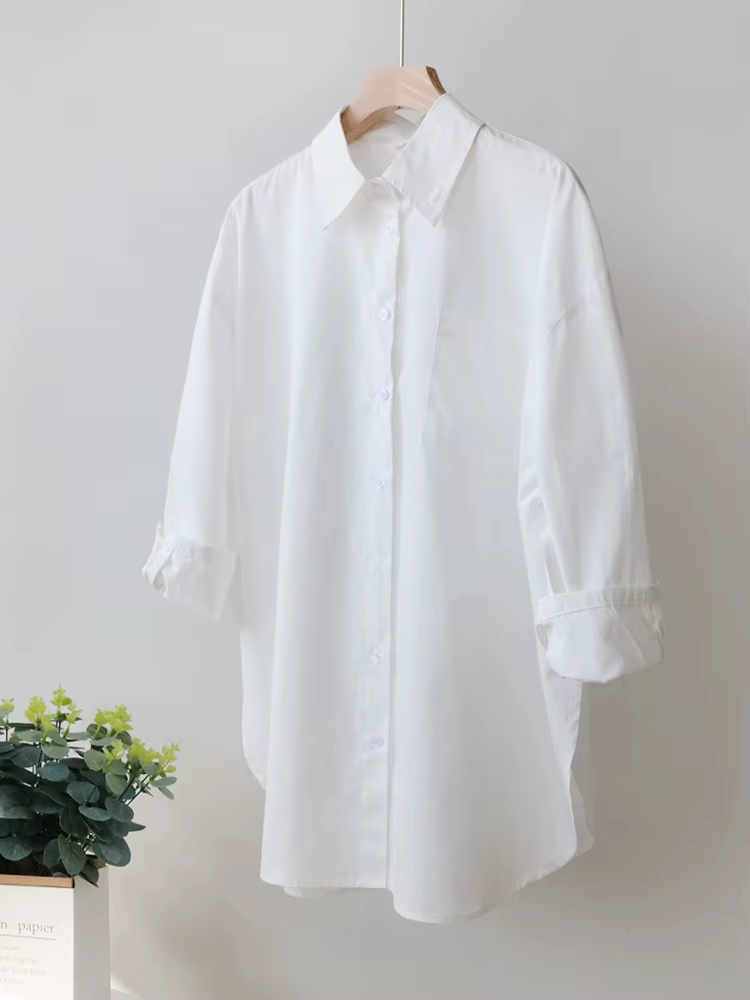 Chemise surdimensionnée pour femmes, 100% coton, couleur unie, manches longues, boutons, Vintage, be