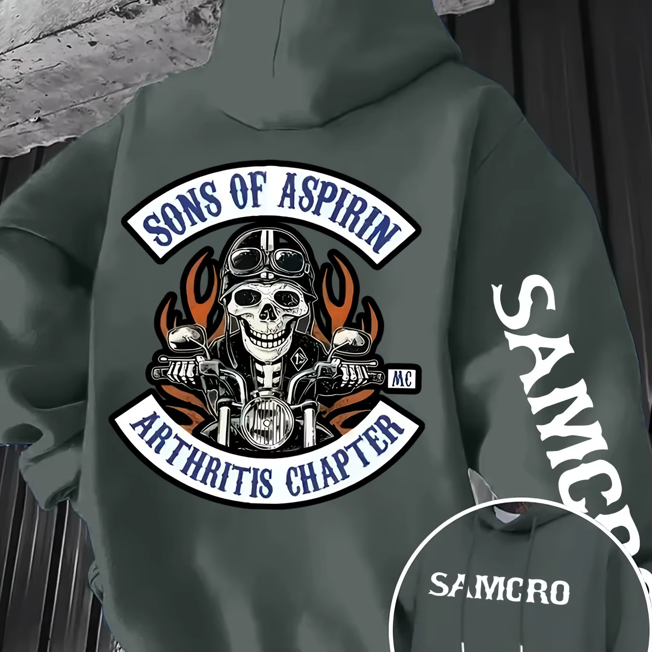 Sweat-shirt à capuche à motifs gothiques pour hommes, avec motif de crâne et de moto au dos, pull à 