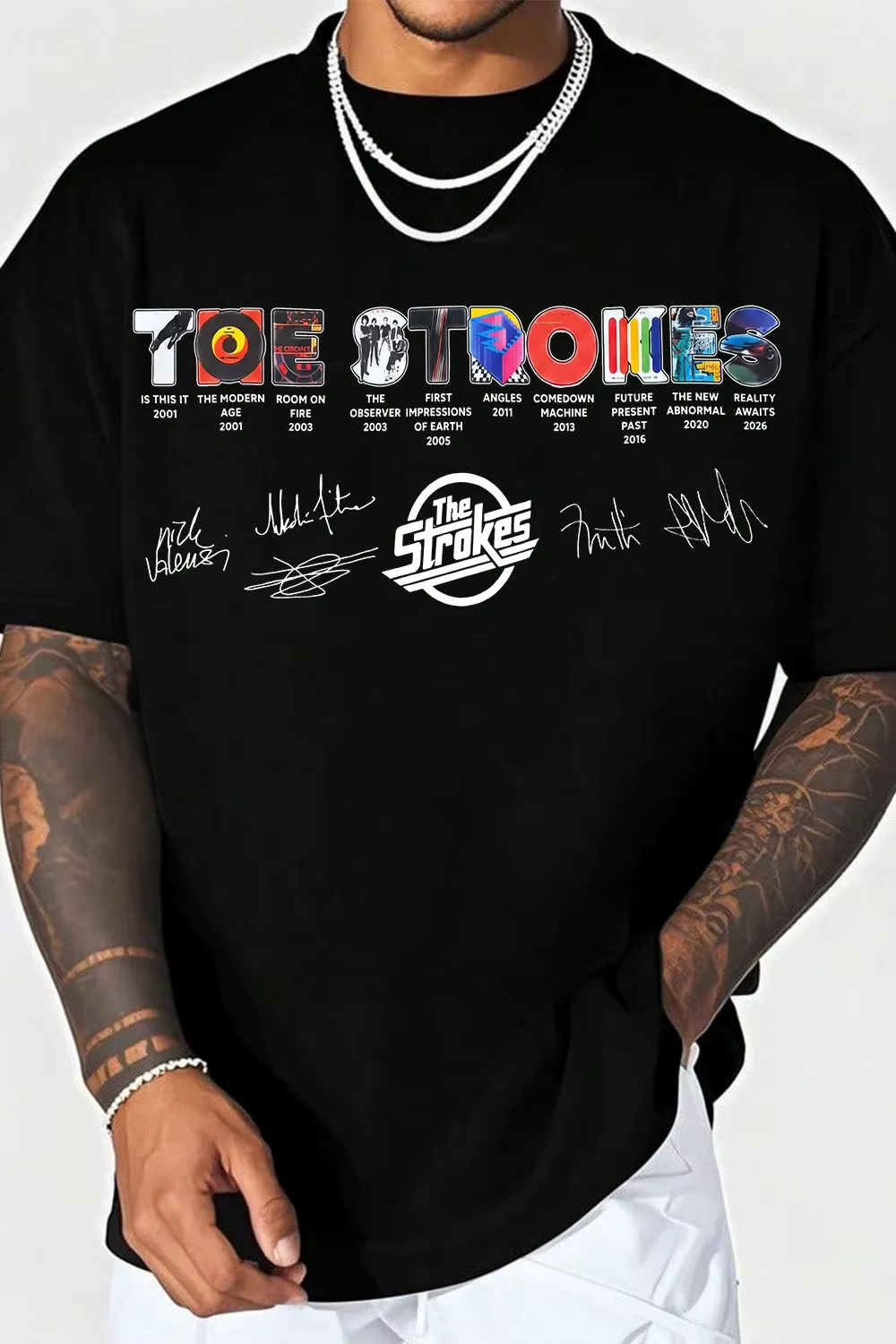T-shirt vintage The Strokes Album Eras Typography Signed Merch 2026, 100% coton, unisexe, pour homme