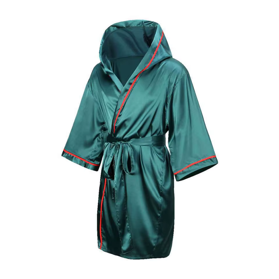 InjSatin-Robe de Boxe Verte avec Capuche pour Homme et Femme, Tenue d'Entraînement, Muay Thai, MMA