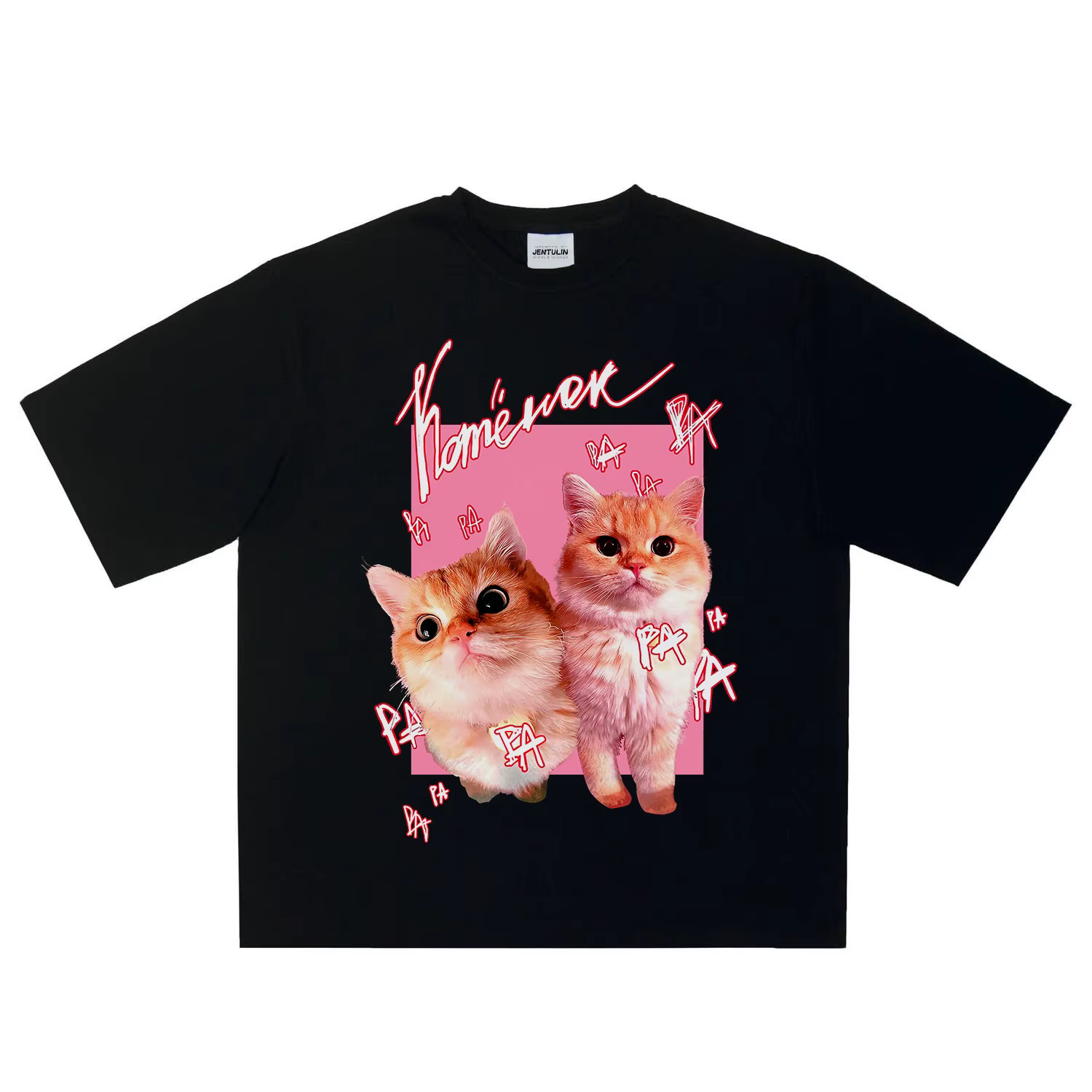 T-shirt à Manches Courtes en Coton pour Homme, Vêtement Streetwear, Graphique Kitten ra, Imprimé Ros