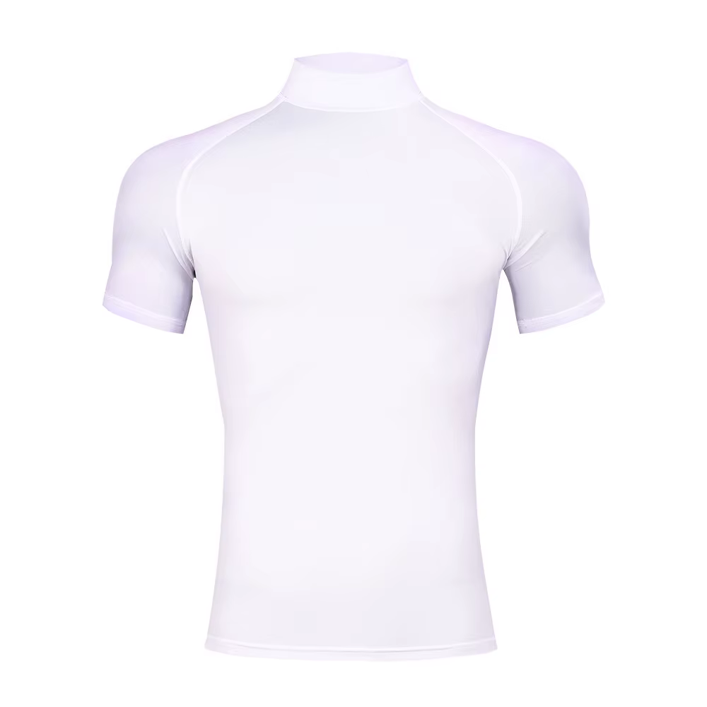 T-shirt moulant de sport de musculation pour hommes, col roulé à Compression, manches courtes, gymna