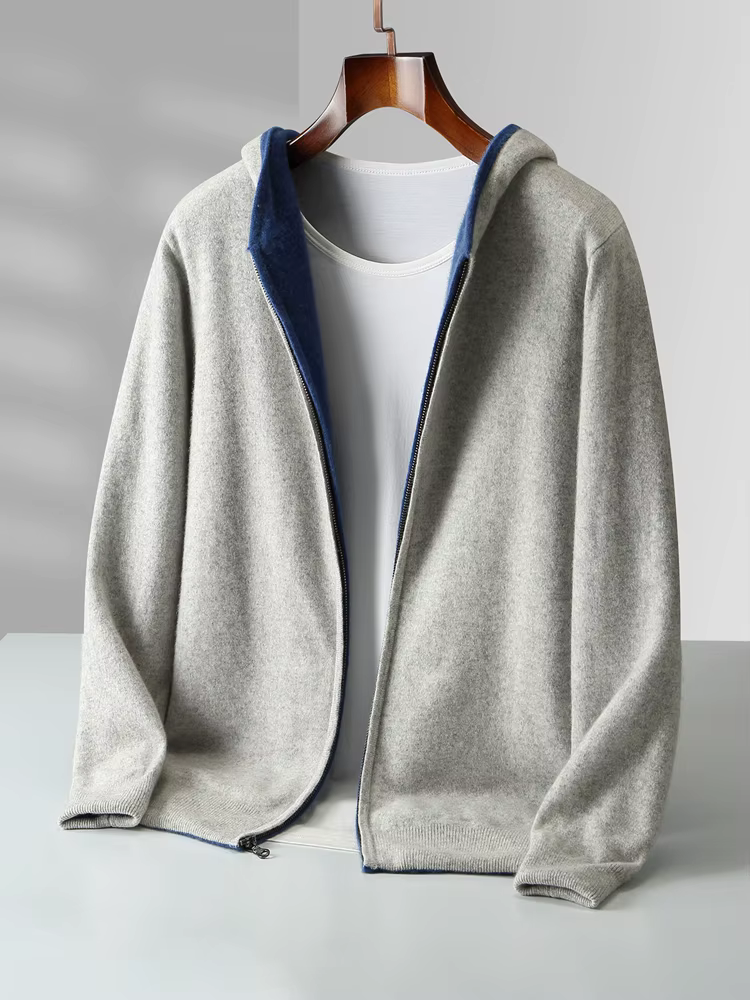 Nouveaux hommes 100% laine mérinos Double face portable pull à capuche décontracté automne hiver man