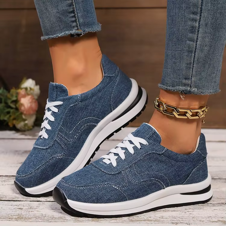 Baskets femme bleu Denim chaussures décontractées en plein air à lacets chaussures vulcanisées coule