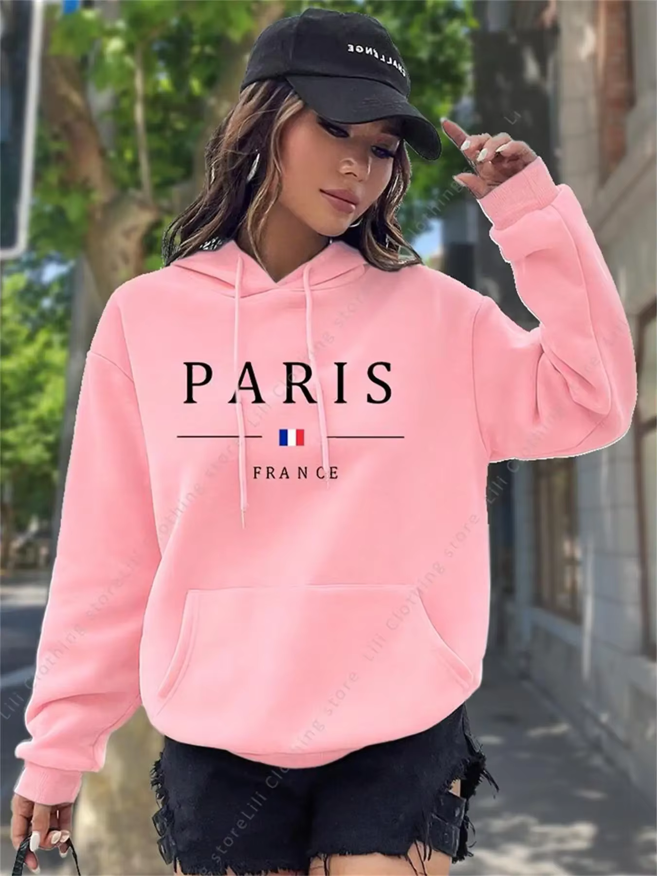 Sweat à capuche graphique PARIS pour femme – Pull-over esthétique Y2K, style streetwear et sport, ro