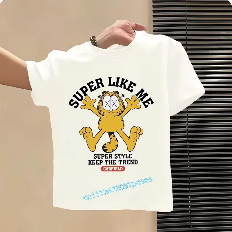 Nouveau t-shirt d'été avec imprimé de dessin animé Garfield - Chemise de sport à manches courtes en 
