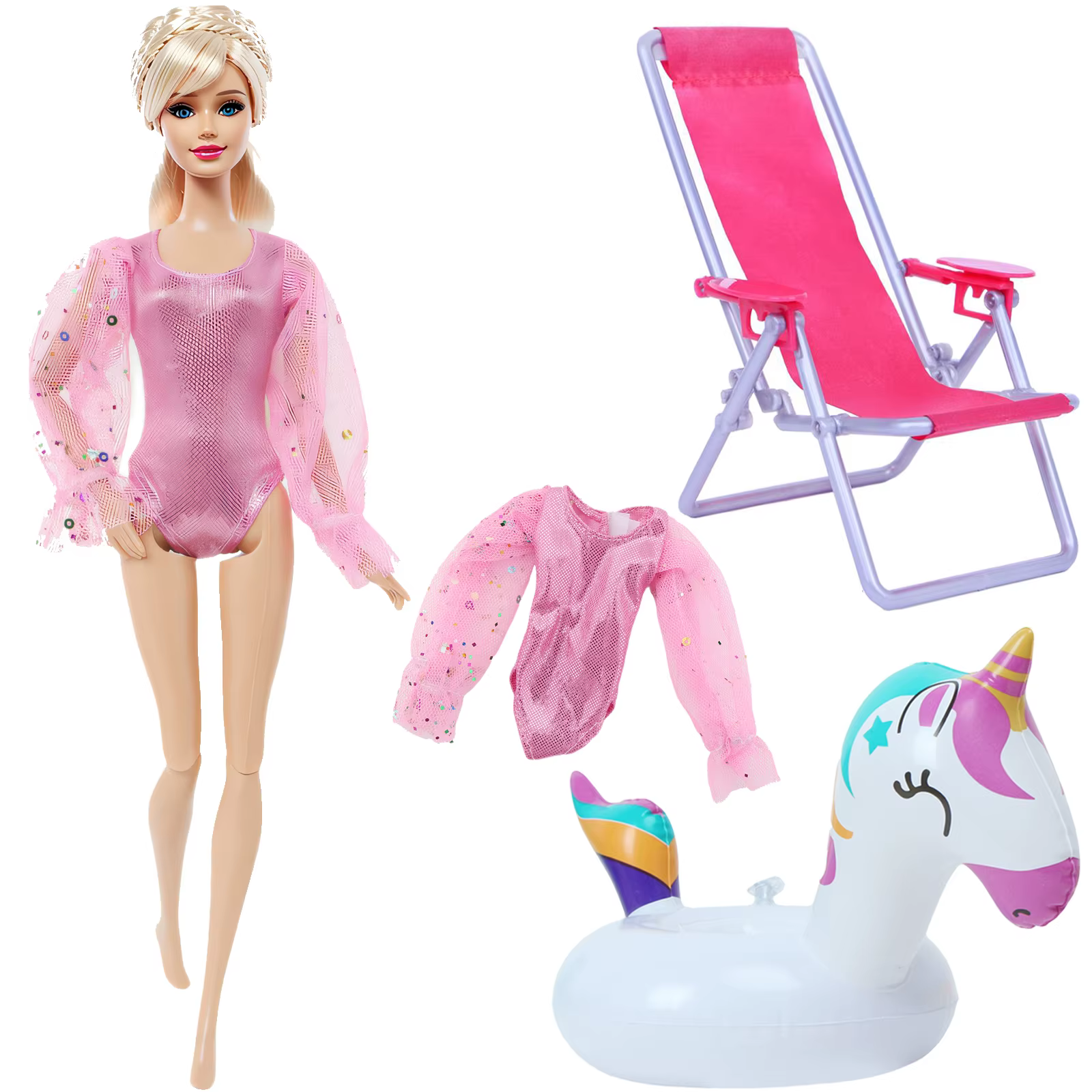 Ensemble de 3 accessoires pour poupée de 11,5 pouces (30 cm) 1/6 : Maillot de bain bikini + chaise d