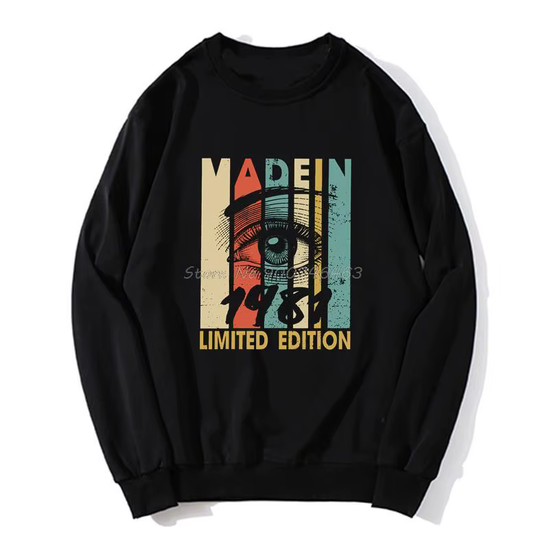 Mn-Sweat à capuche rétro pour homme, sweat à capuche 1981 coton, pull à col rond, streetwear Harajuk