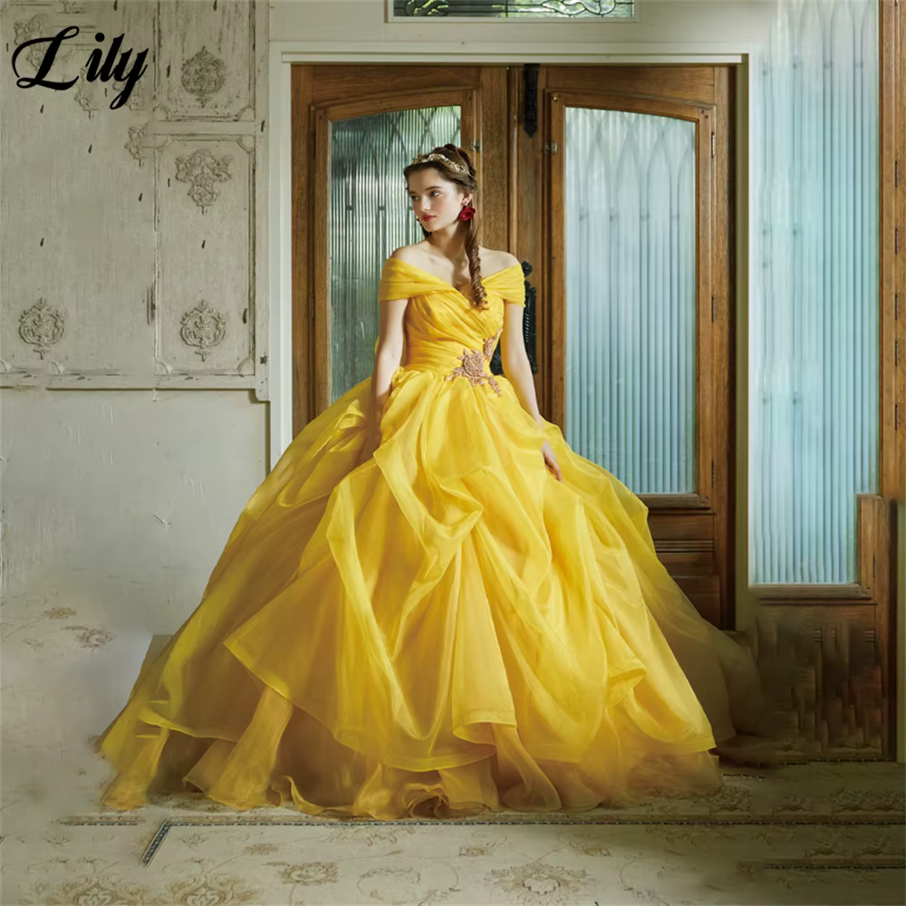 Robe de soirée en tulle jaune lys pour femmes, robe de Rhà plusieurs niveaux, personnalisée