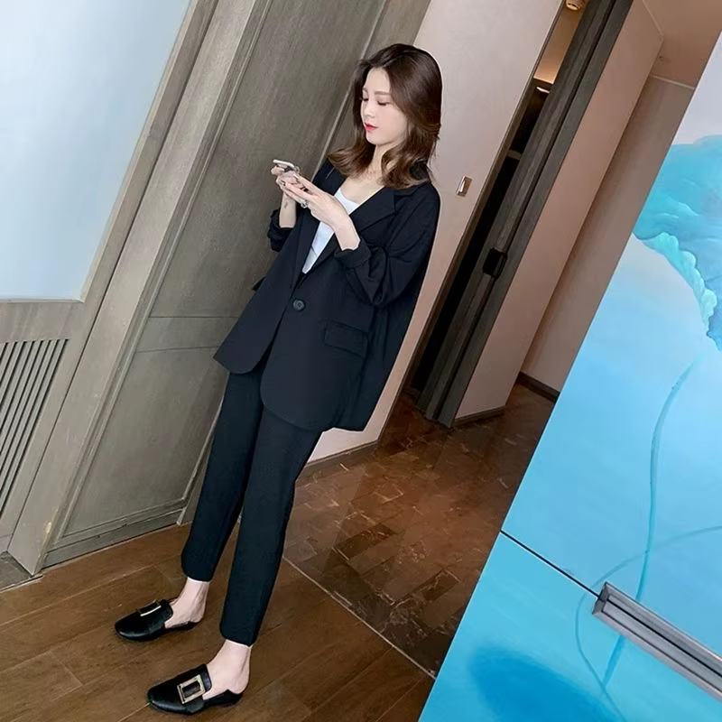 Ensemble deux pièces pour femmes, tenue verte, baggy, blazer et surintendant imbibé, nouveaux groupe