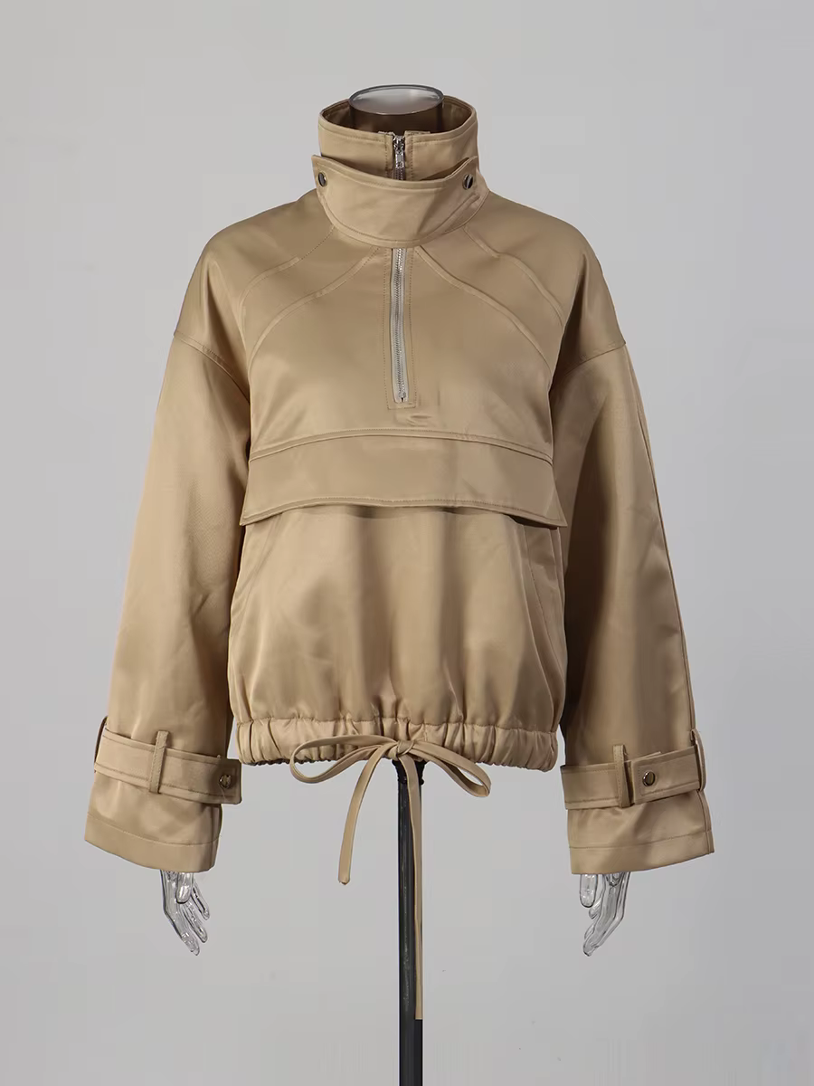 Veste chic CHICEVER kaki à plis, col roulé, manches longues, ample, minimaliste, luxe, pour femmes, 