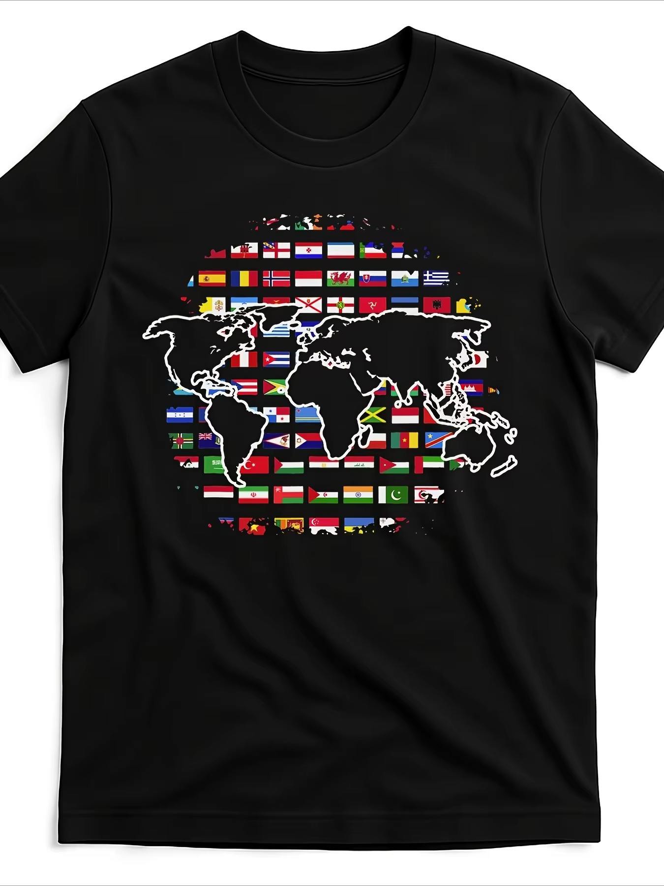 T-shirt graphique de voyage mondial pour hommes et femmes, carte du monde avec drapeaux de pays, che